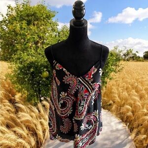 HD in Paris Black and Pink Asymmetrical Graphic Camisole